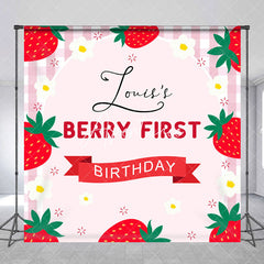 Aperturee - Aperturee Custom Name Pink Fruit Berry First Birthday Backdrop