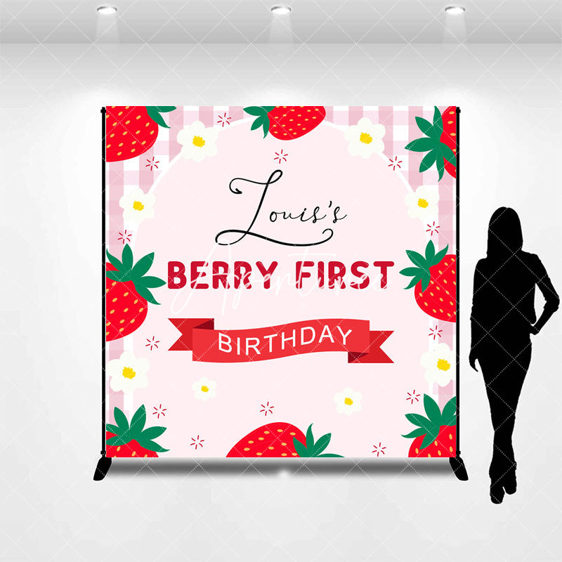 Aperturee - Aperturee Custom Name Pink Fruit Berry First Birthday Backdrop