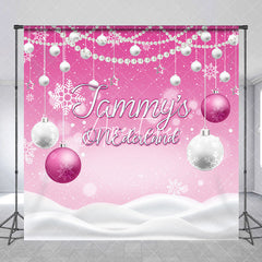 Aperturee - Aperturee Custom Name Pink White Bell Snow Onederland Backdrop