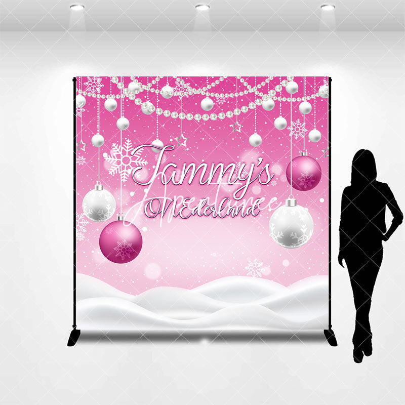 Aperturee - Aperturee Custom Name Pink White Bell Snow Onederland Backdrop