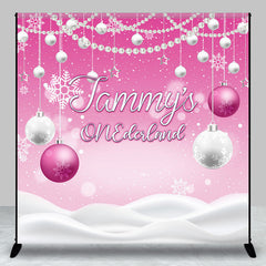 Aperturee - Aperturee Custom Name Pink White Bell Snow Onederland Backdrop