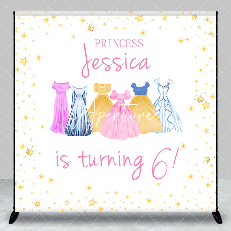 Aperturee - Aperturee Custom Name Princess Dress 6th Birthday Backdrop