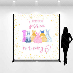 Aperturee - Aperturee Custom Name Princess Dress 6th Birthday Backdrop