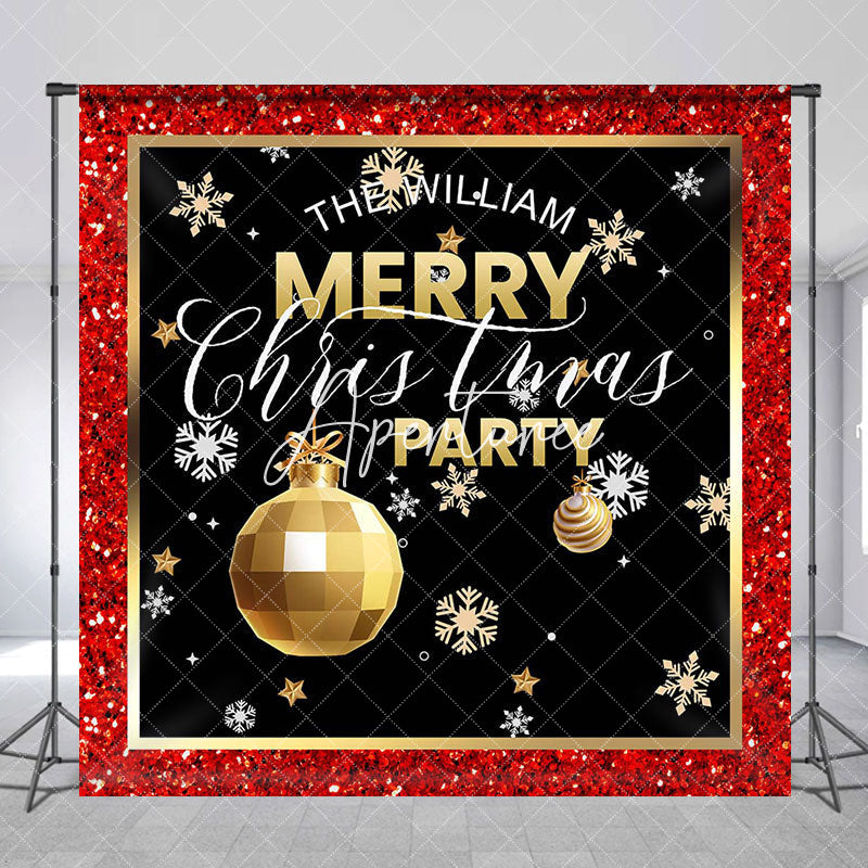 Aperturee - Aperturee Custom Name Red Black Gold Merry Christmas Backdrop