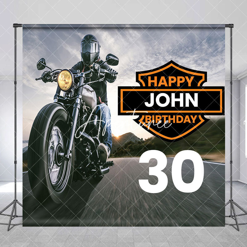 Aperturee - Aperturee Custom Name Road Motorcycle 30th Birthday Backdrop