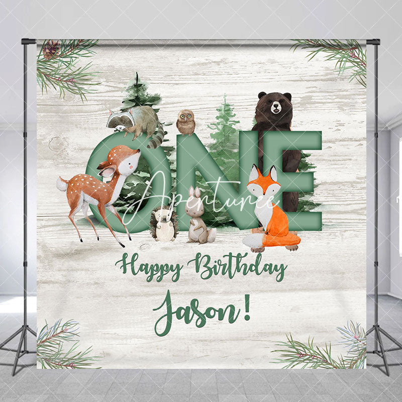 Aperturee - Aperturee Custom Name Safari Wood Grain 1st Birthday Backdrop