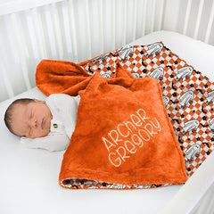 Aperturee - Aperturee Custom Orange Checkered Boo Bat Minky Baby Blanket