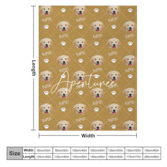 Aperturee - Aperturee Custom Pet Face Name Yellow White Paw Print Blanket