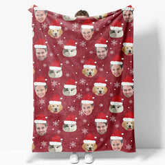 Aperturee - Aperturee Custom Pet Face Photo Snowflake Red Christmas Blanket