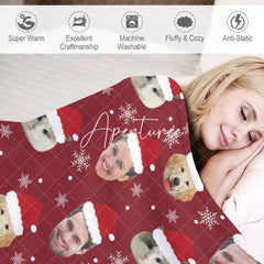 Aperturee - Aperturee Custom Pet Face Photo Snowflake Red Christmas Blanket