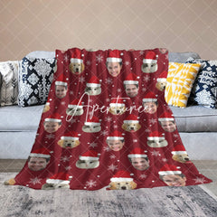 Aperturee - Aperturee Custom Pet Face Photo Snowflake Red Christmas Blanket