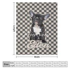 Aperturee - Aperturee Custom Pet Photo Name Grey And White Plaid Blanket