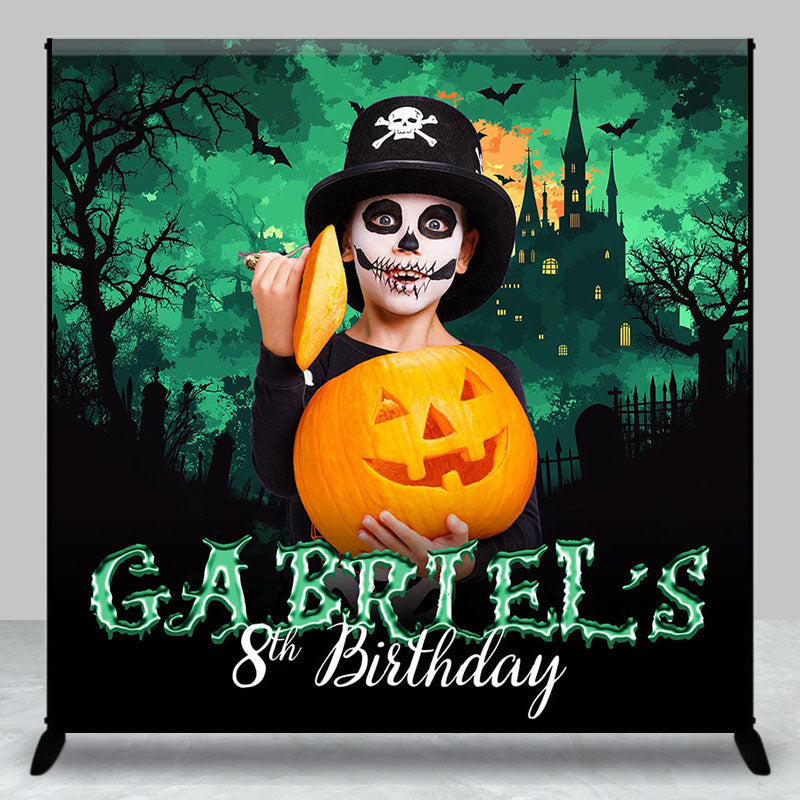 Aperturee - Aperturee Custom Photo Name Halloween 8th Birthday Backdrop