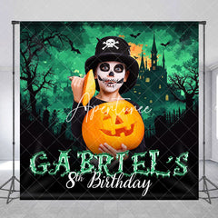 Aperturee - Aperturee Custom Photo Name Halloween 8th Birthday Backdrop