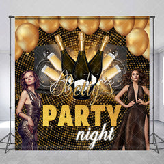 Aperturee - Aperturee Custom Photos Name Gold Balloons Party Night Backdrop