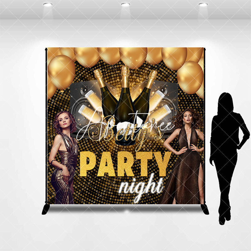 Aperturee - Aperturee Custom Photos Name Gold Balloons Party Night Backdrop