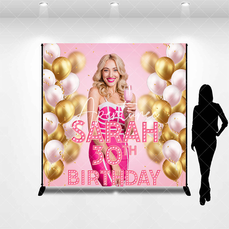 Aperturee - Aperturee Custom Pink Gold Balloons 30th Birthday Backdrop