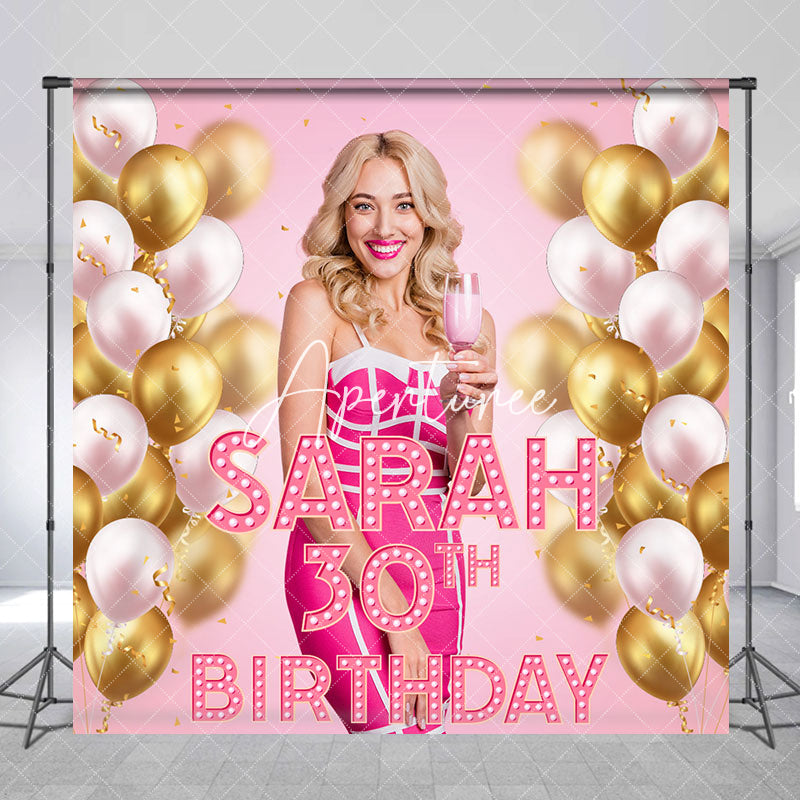 Aperturee - Aperturee Custom Pink Gold Balloons 30th Birthday Backdrop