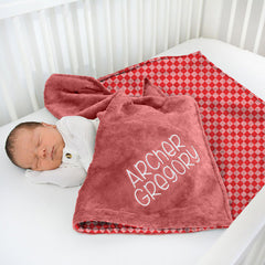 Aperturee - Aperturee Custom Simple Red Checkered Plaid Minky Baby Blanket