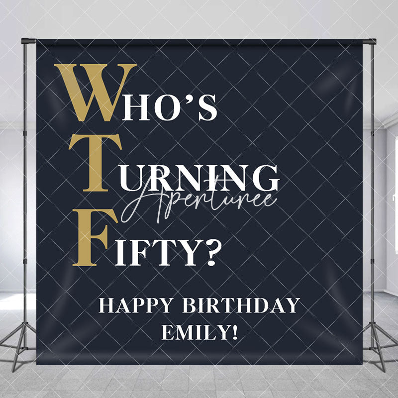 Aperturee - Aperturee Custom Text Name Navy Blue Happy Birthday Backdrop