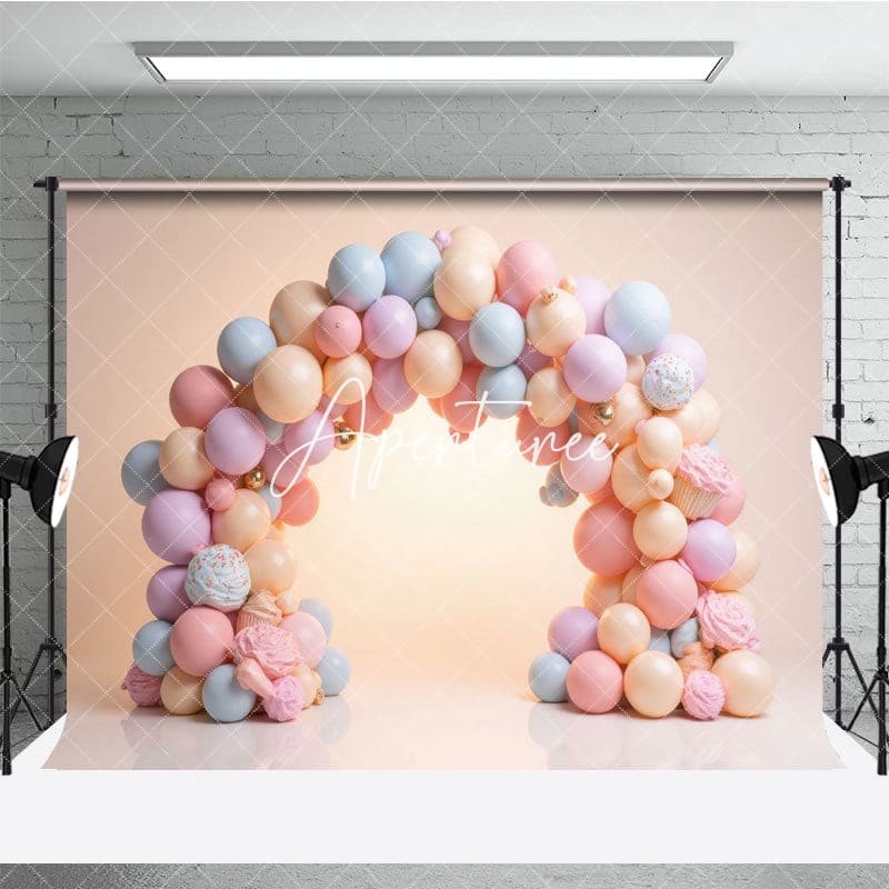 Aperturee - Aperturee Cute Balloons Birthday Cake Smash Photography Backdrop