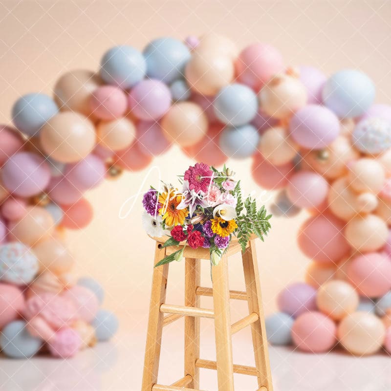 Aperturee - Aperturee Cute Balloons Birthday Cake Smash Photography Backdrop