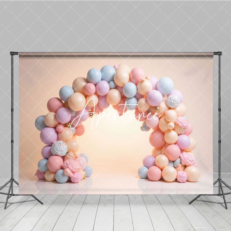 Aperturee - Aperturee Cute Balloons Birthday Cake Smash Photography Backdrop