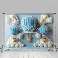 Aperturee - Aperturee Cute Blue Hot Air Balloon Cake Smash Backdrop