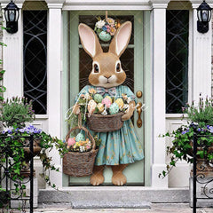 Aperturee - Aperturee Cute Bunny Floral Eggs Basket Easter Door Cover