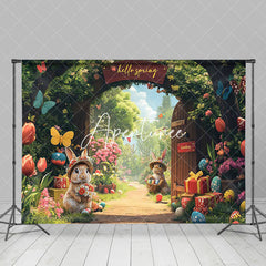 Aperturee - Aperturee Cute Bunny Spring Floral Garden Gate Easter Backdrop