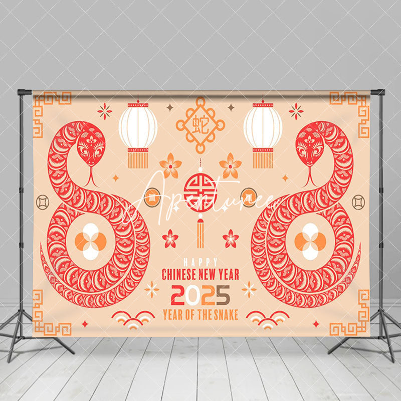 Aperturee - Aperturee Cute Cartoon Zodiac Snake Orange Vibe 2025 Backdrop