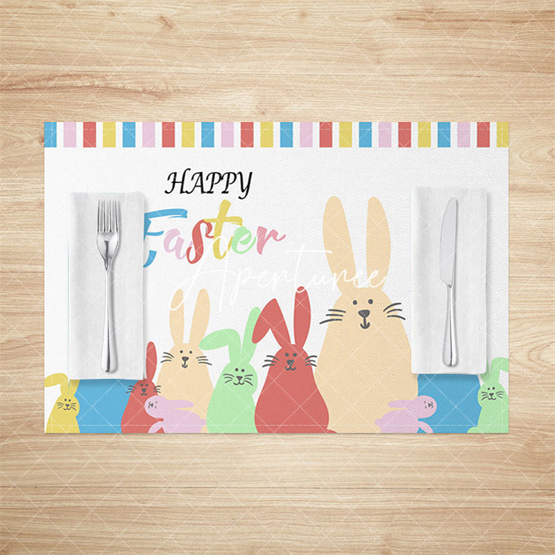 Aperturee - Aperturee Cute Colorful Bunny Happy Easter Set Of 4 Placemats