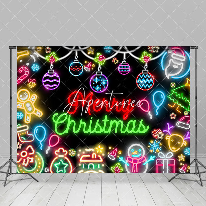 Aperturee - Aperturee Cute Colorful Neon Black Merry Christmas Backdrop