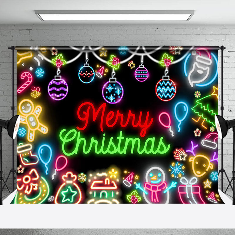 Aperturee - Aperturee Cute Colorful Neon Black Merry Christmas Backdrop