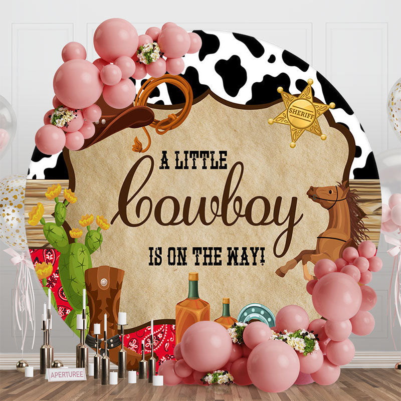 Aperturee - Aperturee Cute Cowboy Is On The Way Round Baby Shower Backdrop