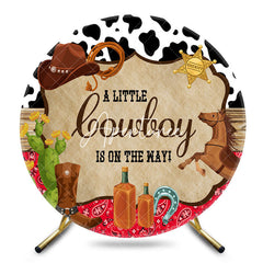 Aperturee - Aperturee Cute Cowboy Is On The Way Round Baby Shower Backdrop