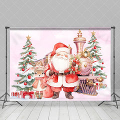 Aperturee - Aperturee Cute Deer Santa Claus Train Pink Christmas Backdrop