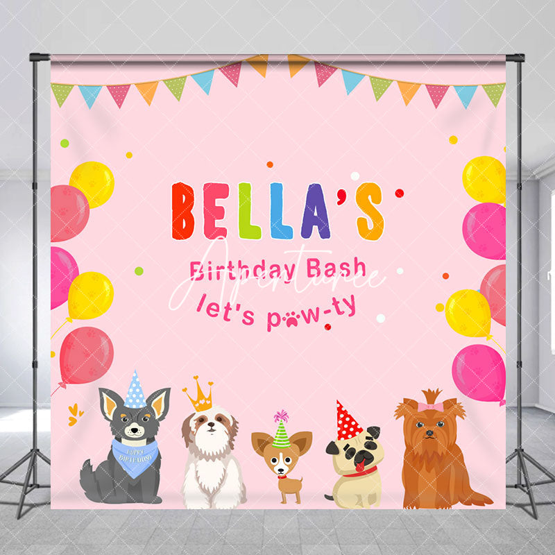 Aperturee - Aperturee Cute Dogs Pink Pawty Custom Name Birthday Backdrop