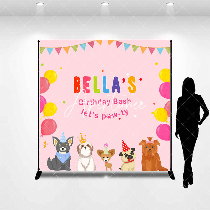 Aperturee - Aperturee Cute Dogs Pink Pawty Custom Name Birthday Backdrop