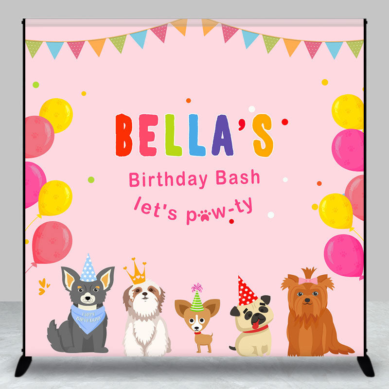 Aperturee - Aperturee Cute Dogs Pink Pawty Custom Name Birthday Backdrop