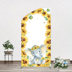 Aperturee - Aperturee Cute Elephant Sunflower Baby Shower Arch Backdrop