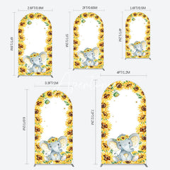 Aperturee - Aperturee Cute Elephant Sunflower Baby Shower Arch Backdrop