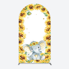 Aperturee - Aperturee Cute Elephant Sunflower Baby Shower Arch Backdrop