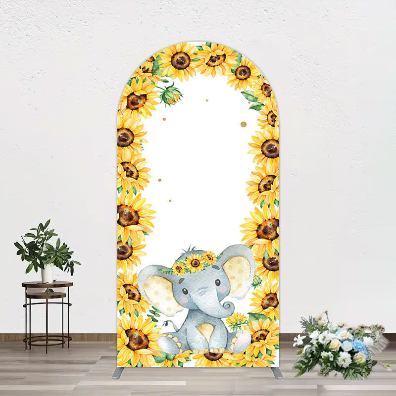 Aperturee - Aperturee Cute Elephant Sunflower Baby Shower Arch Backdrop