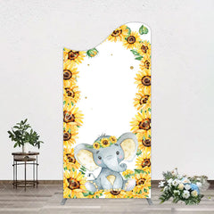 Aperturee - Aperturee Cute Elephant Sunflower Baby Shower Arch Backdrop