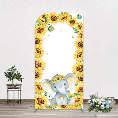 Aperturee - Aperturee Cute Elephant Sunflower Baby Shower Arch Backdrop