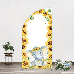 Aperturee - Aperturee Cute Elephant Sunflower Baby Shower Arch Backdrop