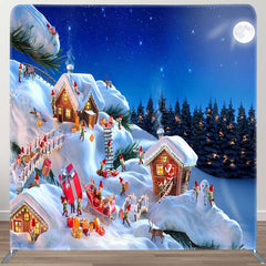 Aperturee - Aperturee Cute Elf Snowy House Christmas Pillow Cover Backdrop