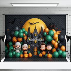 Aperturee - Aperturee Cute Ghost Balloons Castle Moon Halloween Backdrop