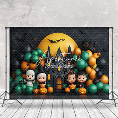 Aperturee - Aperturee Cute Ghost Balloons Castle Moon Halloween Backdrop